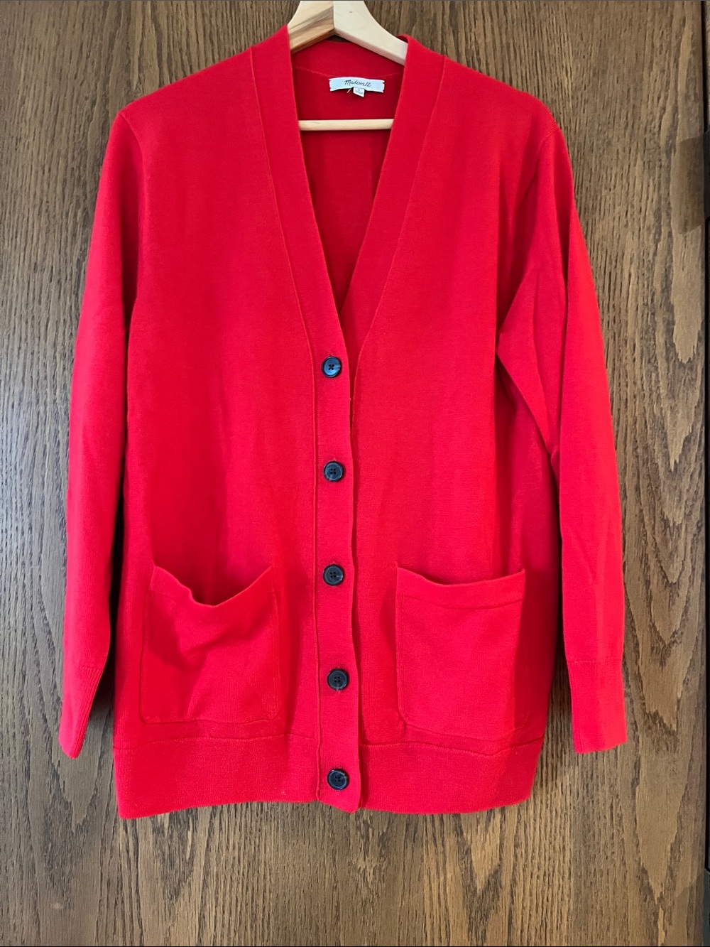 Madewell Classic Red Button-Front Merino Wool Women's Cardigan Sweater